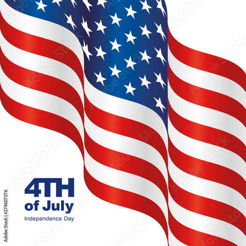 Independence Day USA modern waving flag white background