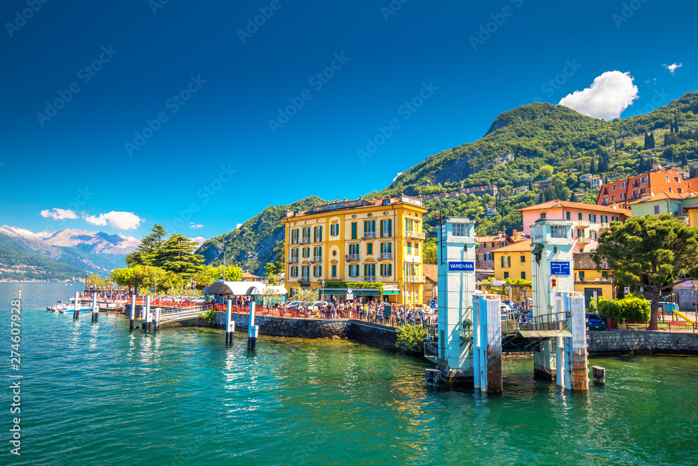 Varena old town on Lake Como with the mountains in the background, Italy, Europe