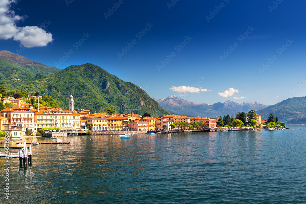 Menaggio old town on the Lake Como with the mountains in the background, Lombardy, Italy, Europe