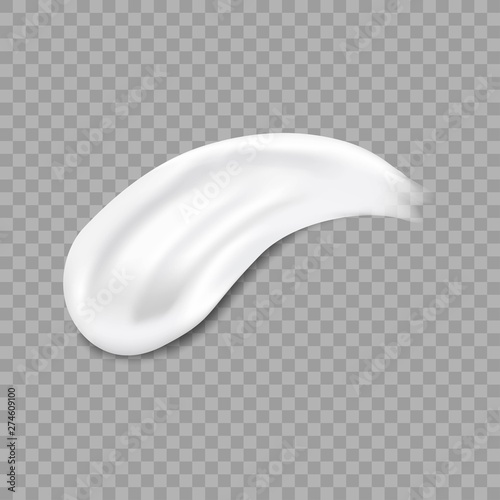 Realistic cream smears isolated on transparent background. White cosmetic creamy stroke. Creamy concealer smooth foam smear. Moisturizing skin gel. Mock up template for your design.