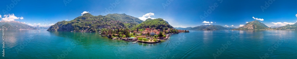 Varenna village on Lake Como surrounded by mountains in the Province of Lecco in the Italian region Lombardy, Italy, Europe