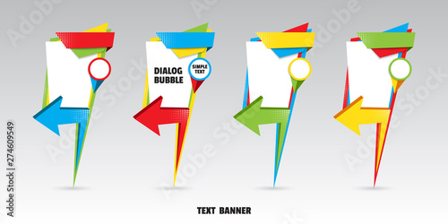 Set of origami arrow speech bubble for design of advertisement label, sticker, discount price tag. Map marker dialogue banner for your message from paper origami arrow. Vector