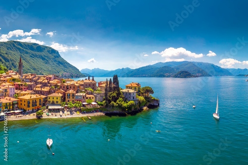 Aerial view of Varena old town on Lake Como with the mountains in the background, Italy, Europe photo