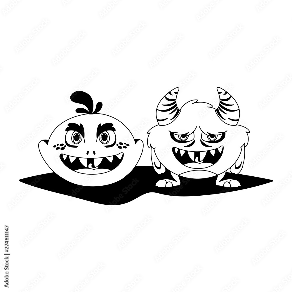 funny monsters couple comic characters monochrome funny monsters couple comic characters monochrome