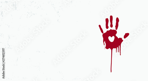 Bloody Hand Mark with Heart Shape in Negative Space