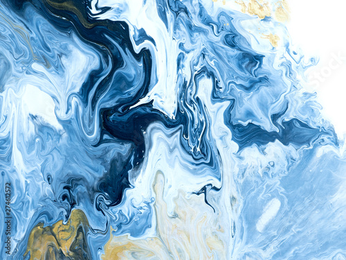 Blue and gold creative abstract hand painted background, marble texture, abstract ocean