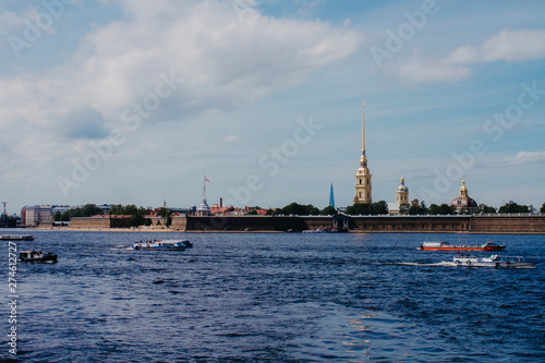 St. Petersburg, Russia - May 27, 2019. Peter and Paul Fortress overlooking the Neva River and the city of St. Petersburg.