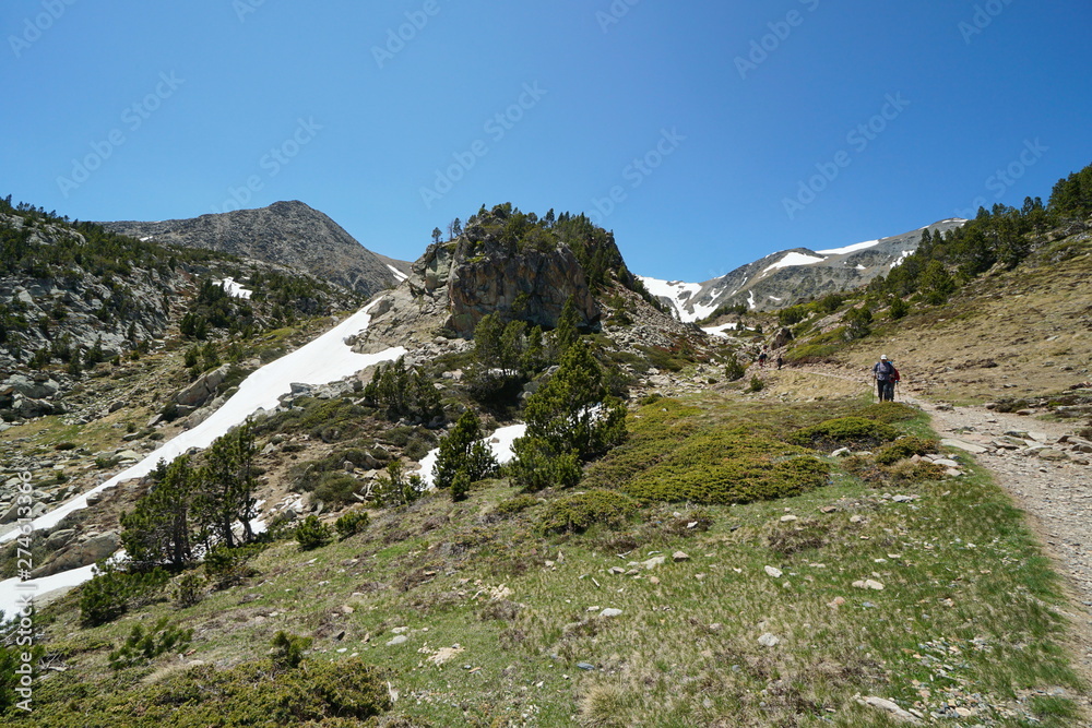 Mountain landscape hike near massif of Carlit, France, natural park of the Catalan Pyrenees, Pyrenees-Orientales
