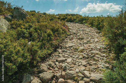 Trail passing through rocky terrain on highlands