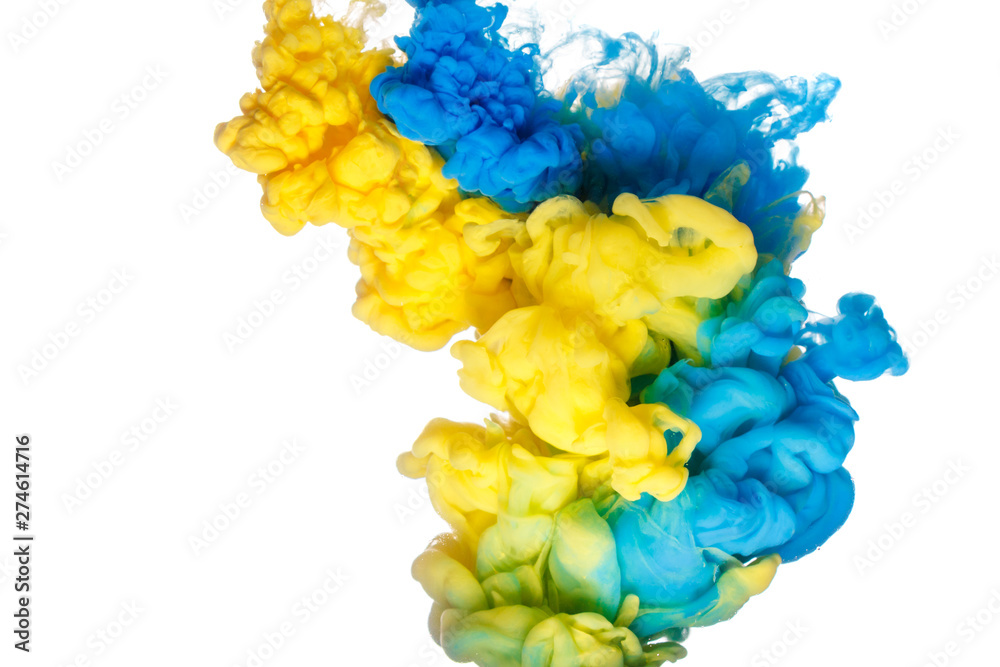 Blue and yellow paint splash isolated on white background Blue and yellow paint splash isolated on white background
