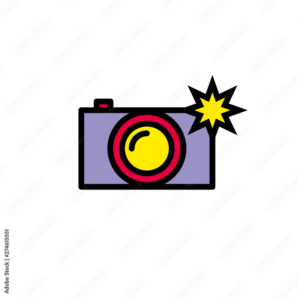 Icon of a camera with flash light on white background. Camera symbol for your website or app. - obrazy, fototapety, plakaty 