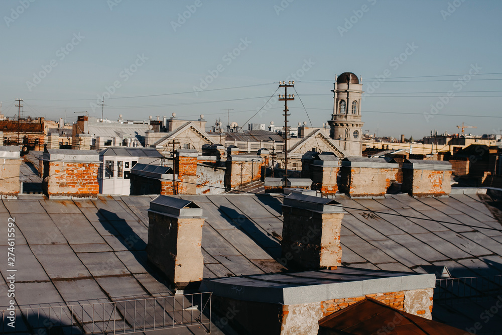 Fototapeta premium View of the big city from the roof of the house
