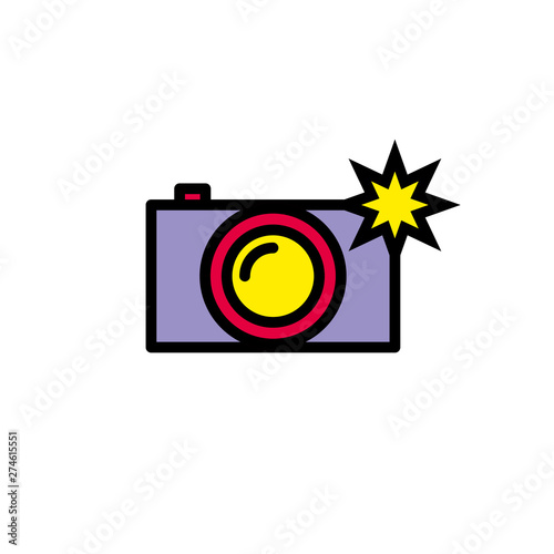 Icon of a camera with flash light on white background. Camera symbol for your website or app.
