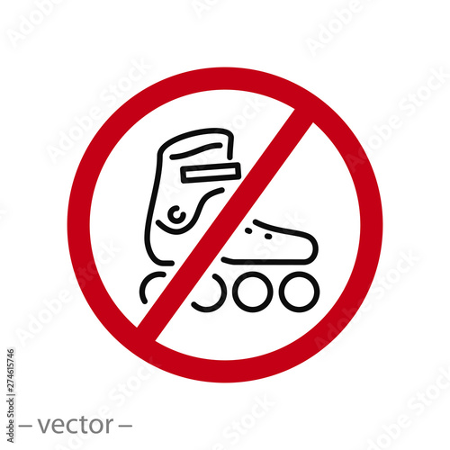 do not rollerblade icon, roller skate stop,  line symbol on white background - editable stroke vector illustration eps10