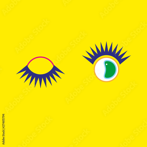 Cartoon winking eyes with eyelashes