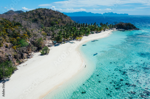 Malcapuya island in the philippines, coron province. Aerial shot from drone about vacation,travel and tropical places