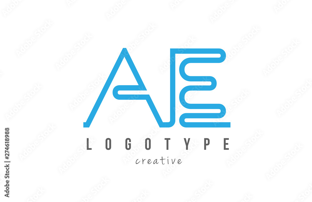 AE A E blue joined line alphabet letter combination logo icon design AE A E blue joined line alphabet letter combination logo icon design