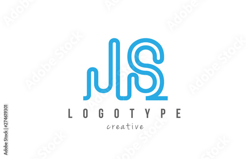 JS J S blue joined line alphabet letter combination logo icon design