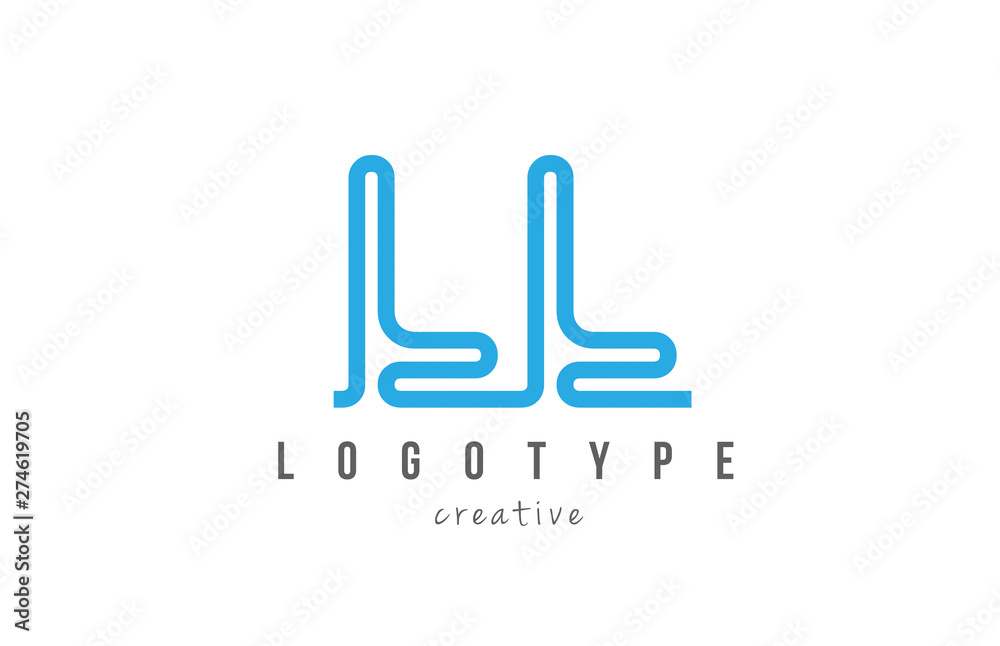 LL L L blue joined line alphabet letter combination logo icon design
