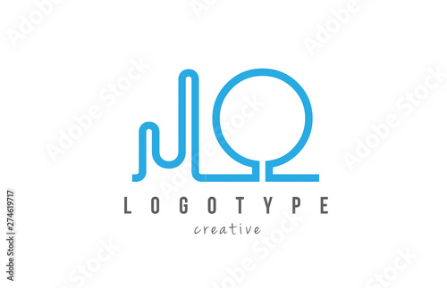 JO J O blue joined line alphabet letter combination logo icon design