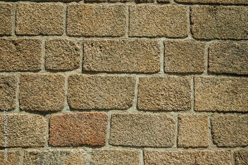 Old wall made of large stone bricks forming a background