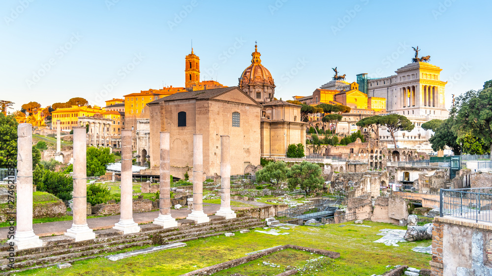 Roman Forum and Capitoline Hill in early morning sunrise time, Rome, Italy