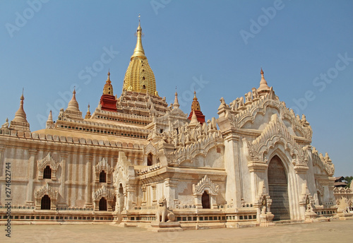 Ananda Temple in Old Bagan, a large buddhist temple, one of Bagan's best known temples. One of the most beautiful temples in the world. Myanmar.