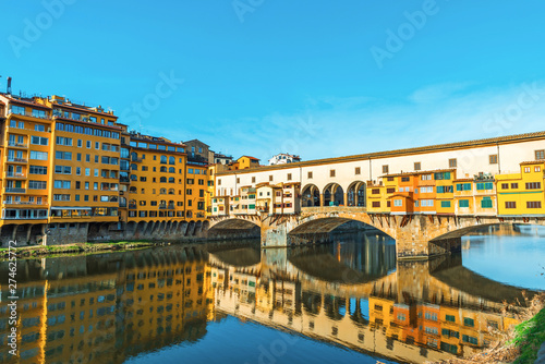 Florence  Italy. Famous landmark medieval bridge Ponte Vecchio in the morning