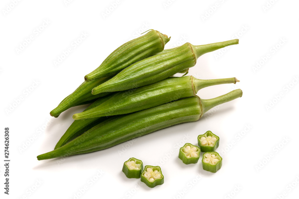 Fresh organic green okra isolated on a white background Fresh organic green okra isolated on a white background