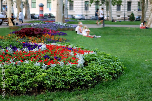 Flowers in beautiful Zrinjevac park in central Zagreb  Croatia.