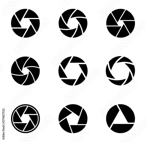 Camera shutter icons set icons in flat style on a white background. Vector