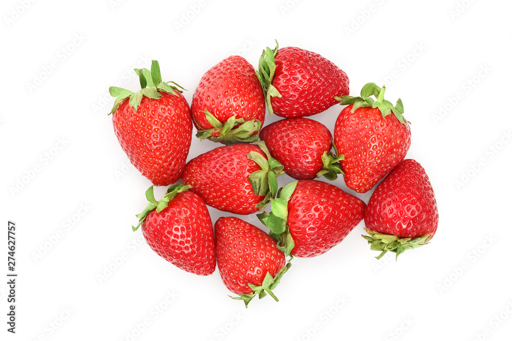 Strawberries isolated on white background. Top view. Flat lay pattern Strawberries isolated on white background. Top view. Flat lay pattern