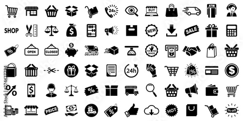 Shopping icons, set shop sign for web development apps and websites - vector