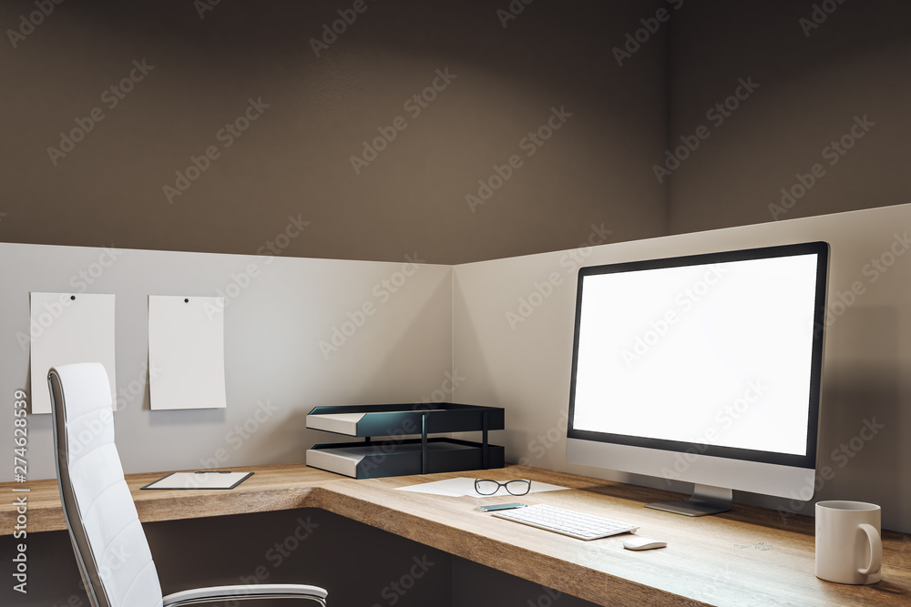 Clean office with empty computer Clean office with empty computer