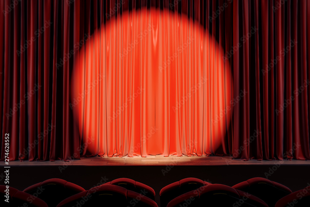 Red stage with empty curtains - obrazy, fototapety, plakaty 