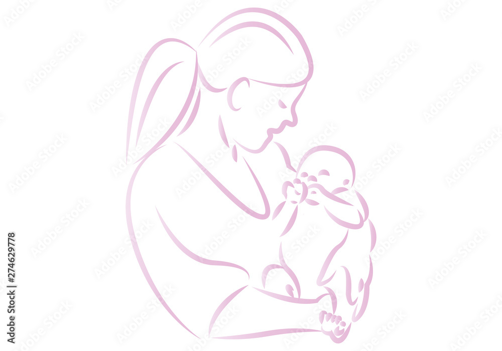 Trazos rosas de una mujer acunando a un bebe. Trazos rosas de una mujer acunando a un bebe.