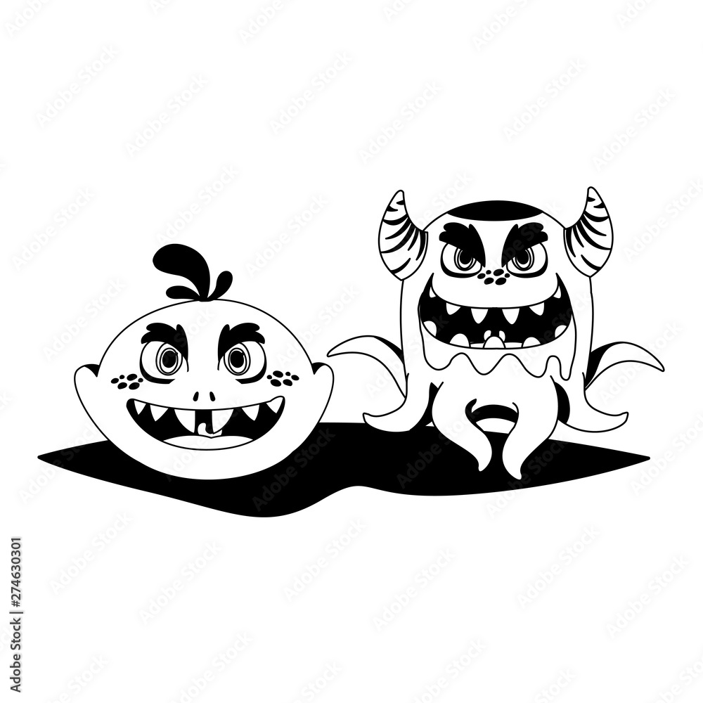 funny monsters couple comic characters monochrome funny monsters couple comic characters monochrome
