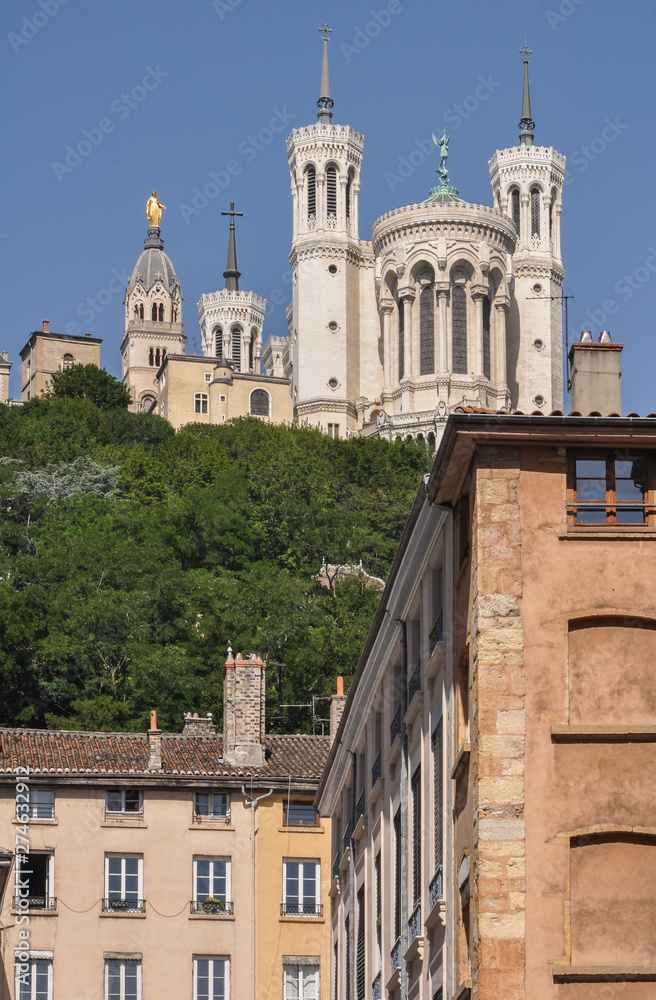 View of the Basilica of Notre-Dame de Fourviere, Lyon, France.