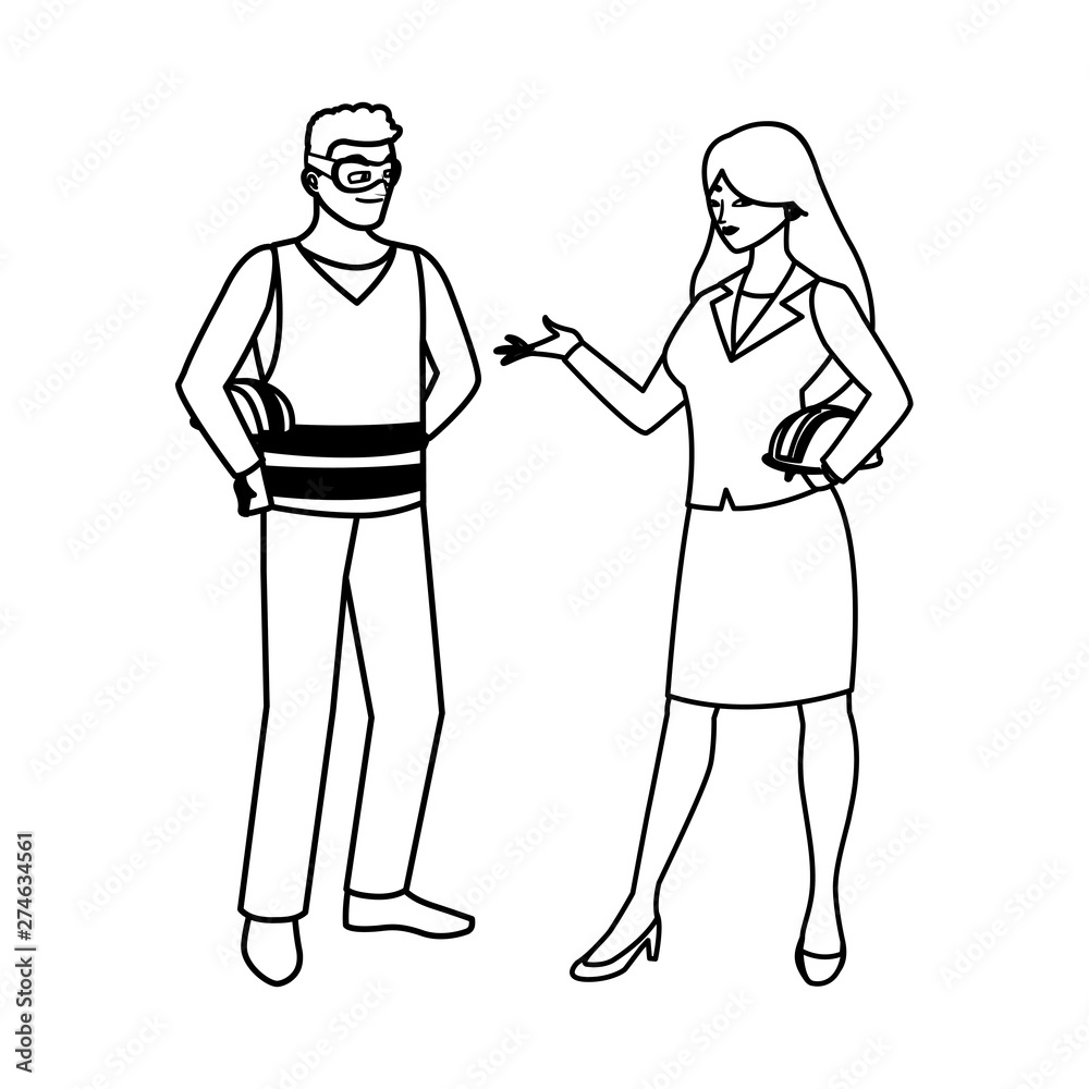 male builder constructor with woman engineer male builder constructor with woman engineer