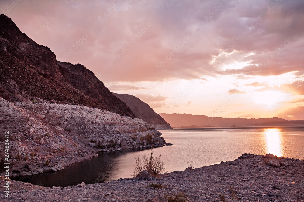 Scenic Sunset At Lake Mead In Nevada