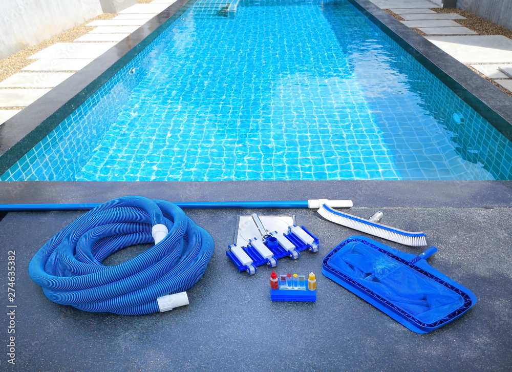 Swimming pool cleaning equipment.Service and maintenance of the pool. Stock  Photo | Adobe Stock