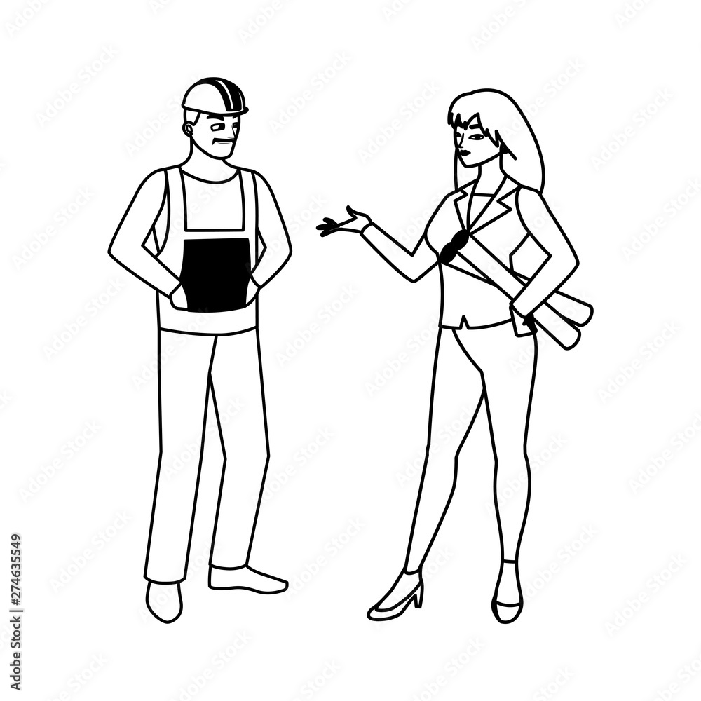male builder constructor with woman engineer male builder constructor with woman engineer