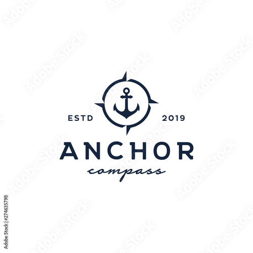 anchor compass symbol vector logo design
