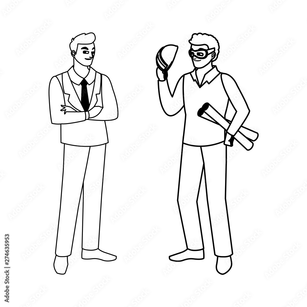 architect builder with engineer characters