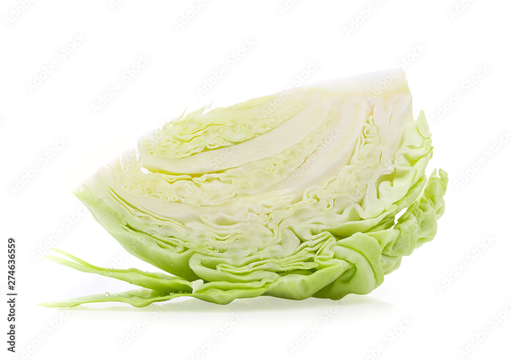 slice cabbage isolated on white background. full depth of field - obrazy, fototapety, plakaty 