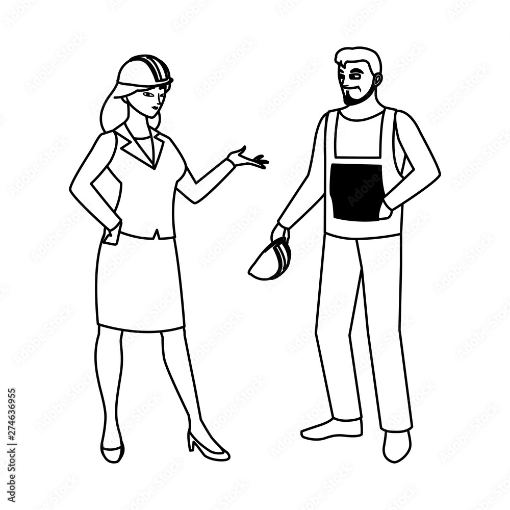 male builder constructor with woman engineer male builder constructor with woman engineer