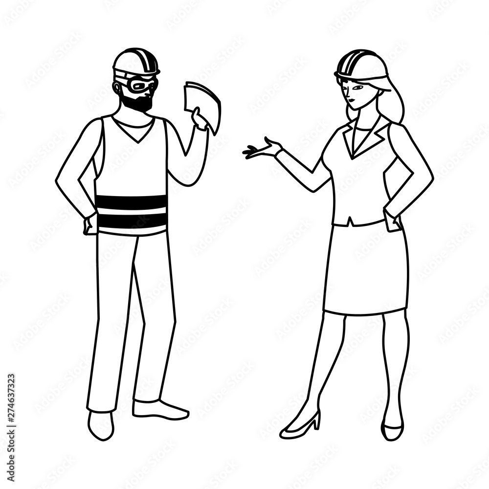male builder constructor with woman engineer male builder constructor with woman engineer