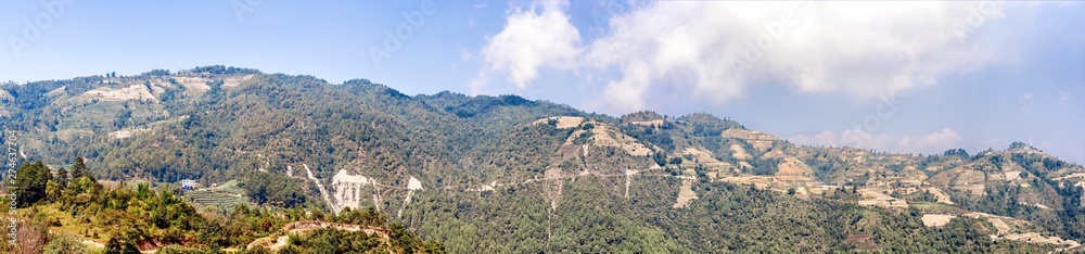 Panorama of the Agriculture fields, tand hills near Dhulkhel in Nepal