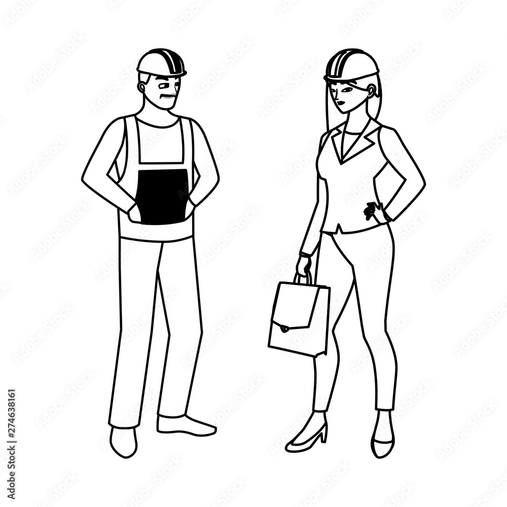 male builder constructor with woman engineer male builder constructor with woman engineer