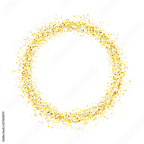 Circle of gold glitter with small particles.  abstract background with golden sparkles on transparent background.